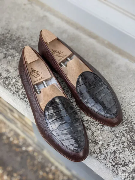 Belgian Loafer - Brown Alligator & Calf